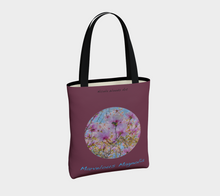 Load image into Gallery viewer, Marvelous Magnolia with maroon background Tote