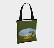 Load image into Gallery viewer, Sheltering Elm with green background Tree Tote