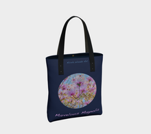 Load image into Gallery viewer, Marvelous Magnolia with navy background Tote
