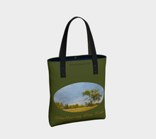 Load image into Gallery viewer, Sheltering Elm with green background Tree Tote