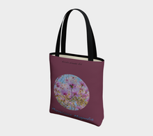 Load image into Gallery viewer, Marvelous Magnolia with maroon background Tote