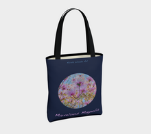 Load image into Gallery viewer, Marvelous Magnolia with navy background Tote