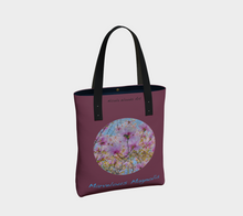 Load image into Gallery viewer, Marvelous Magnolia with maroon background Tote