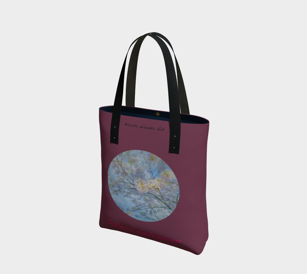 Sakura Splendour with maroon background Tote