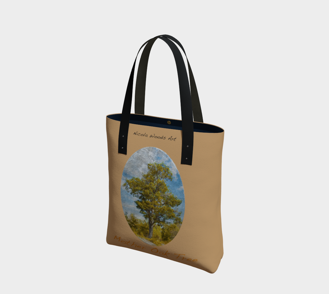 Mother Oak Tree with khaki background tote
