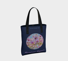 Load image into Gallery viewer, Marvelous Magnolia with navy background Tote
