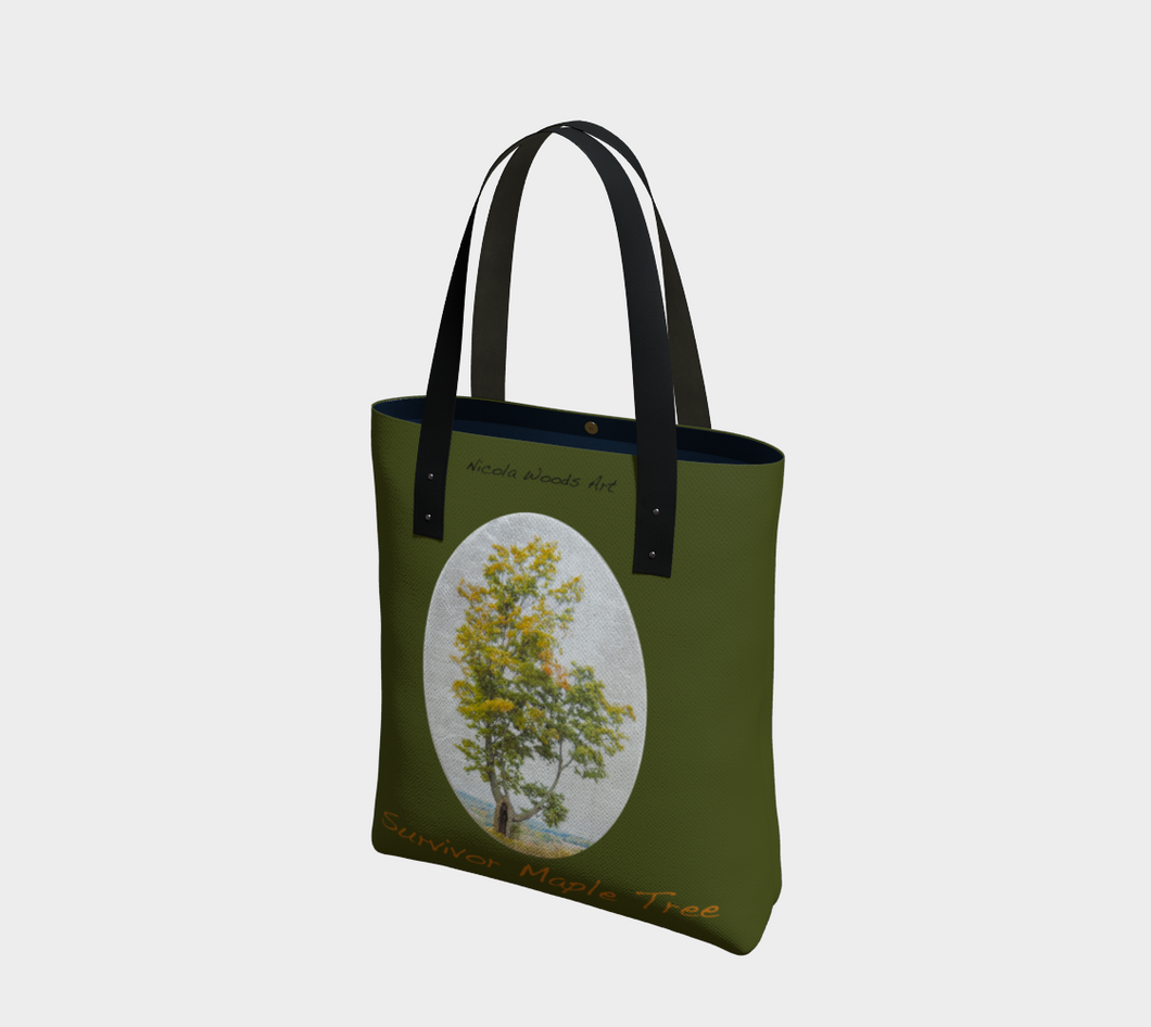 Survivor Maple Tree with green background Tree Tote