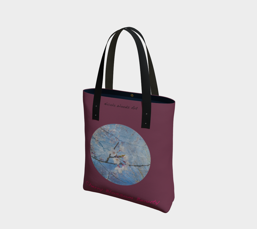 Cherry Blossom Beauty with maroon background Tote