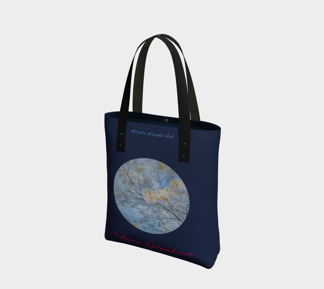 Sakura Splendour with navy background Tote