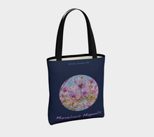 Load image into Gallery viewer, Marvelous Magnolia with navy background Tote
