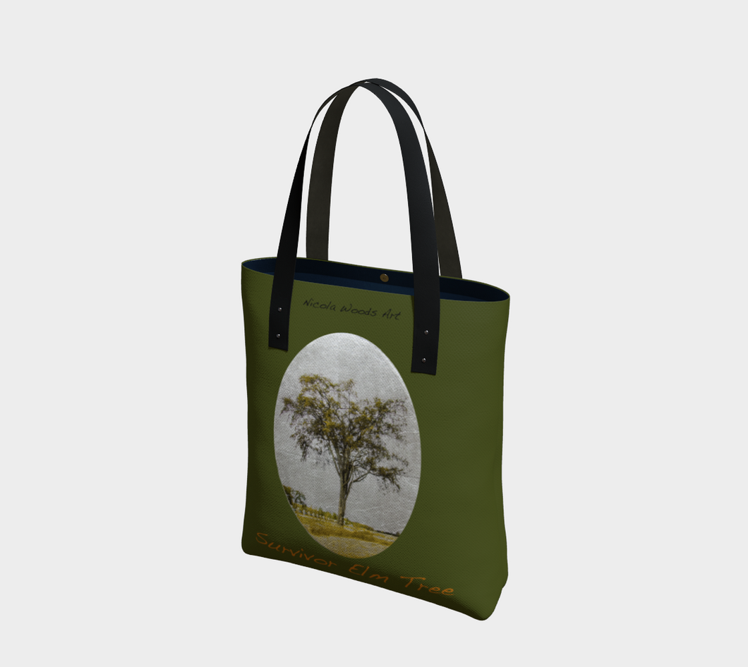 Survivor Elm Tree with green background Tree Tote